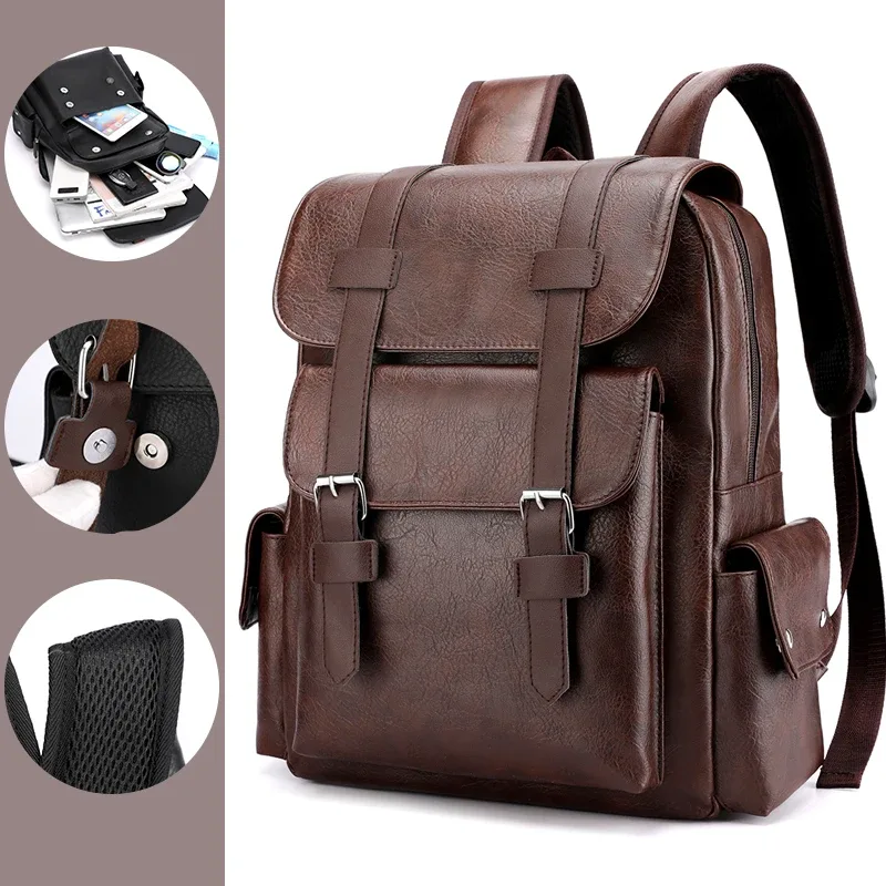 sac dos cuir pu noir marron bandoulière arquée poches frontale lateral voyage décontracté jacquard