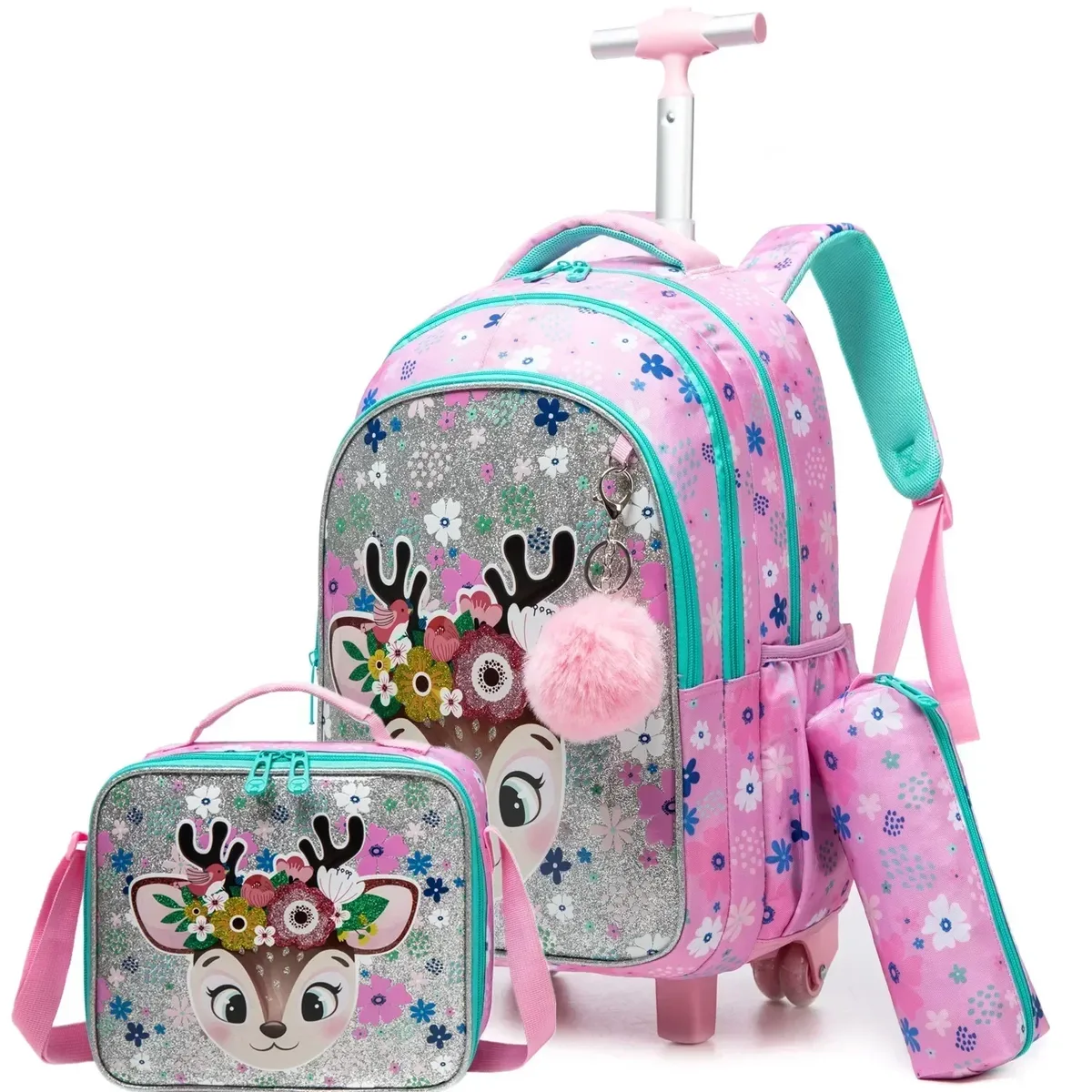 sac dos polyester toile dessin animé bleu pastel coeurs dorés love scolaire transport voyage filles