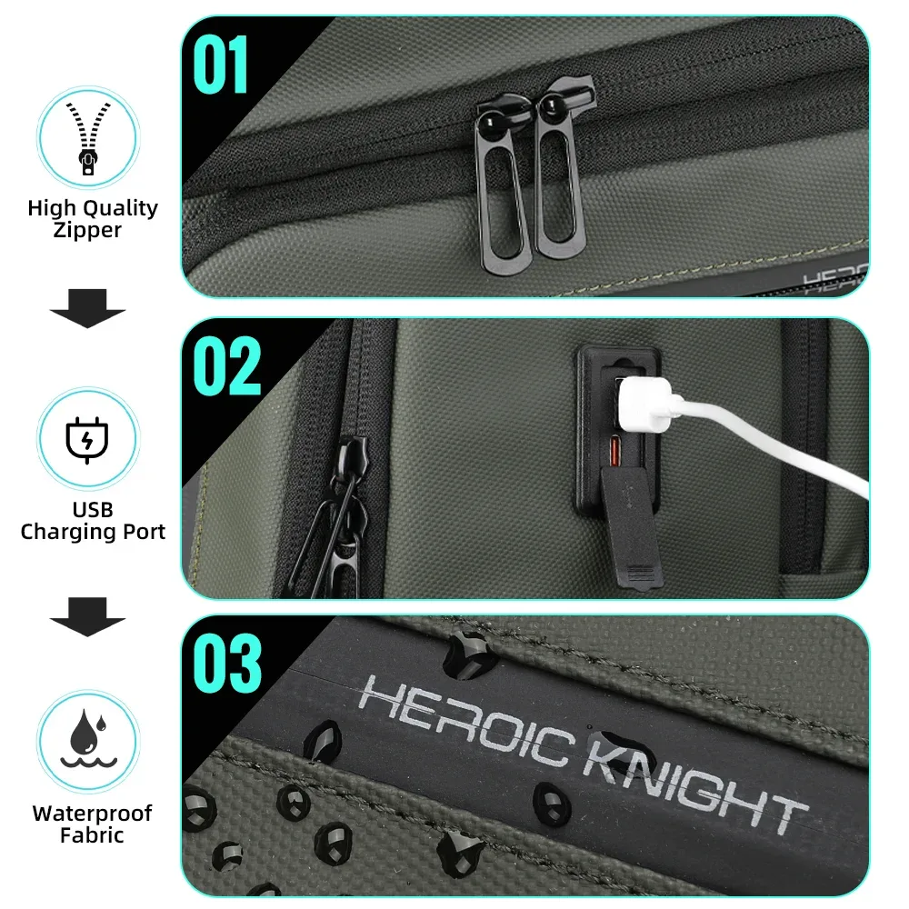 hk – sac à dos de voyage d'affaires pour hommes, étanche, pour ordinateur portable de 15.6 pouces, avec port usb, antivol, sac d'université pour ordinateur, sac de jour décontracté