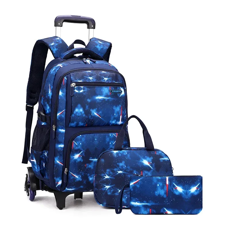 sac d'école enfants sac à dos roulant pour garçon sac à dos à roulettes sac d'école avec roues chariot bookbag bagage à main avec sac à déjeuner