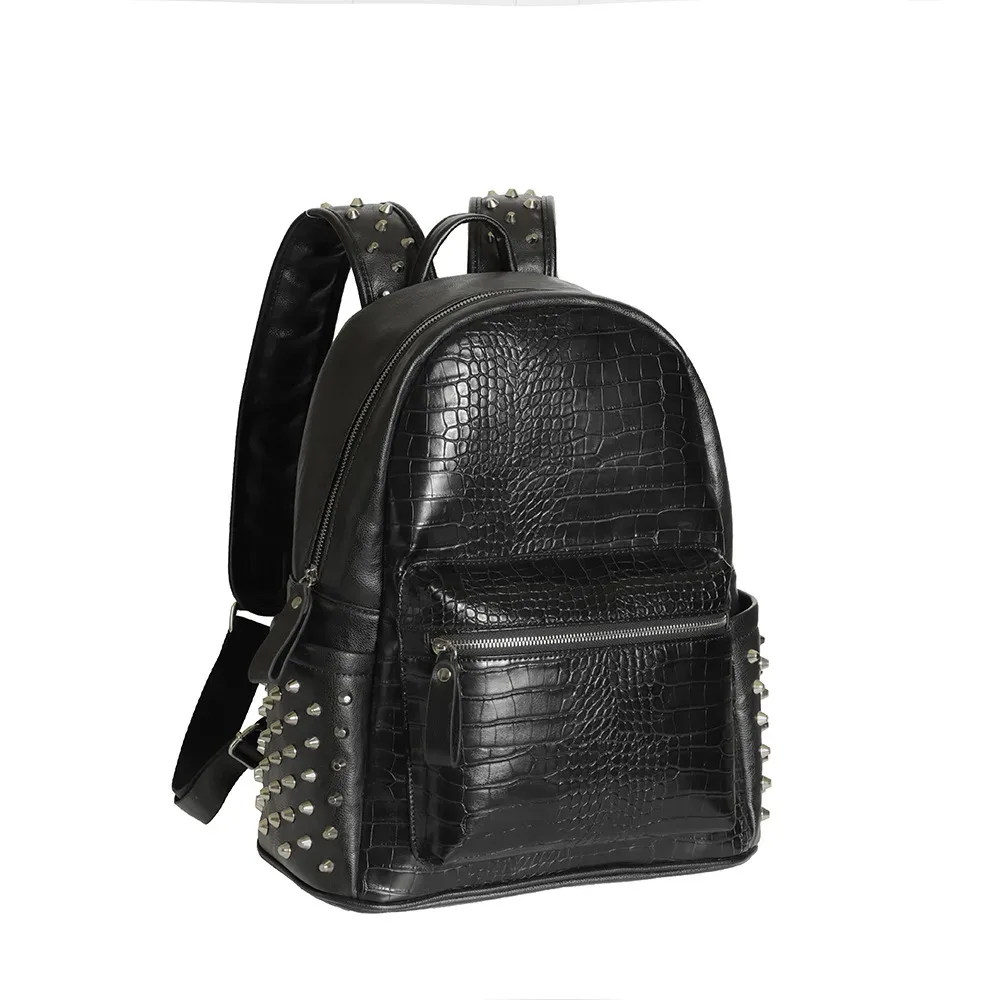 sac dos cuir pu noir motif alligator bandoulière arquée fermeture éclair polyester intérieur poche téléphone capacité 20 35 litres voyage