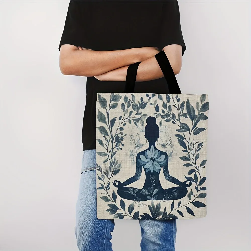 sac fourre-tout élégant pour femme avec imprimé silhouette zen, spacieux et décontracté, idéal pour les cours de yoga, sac à bandoulière