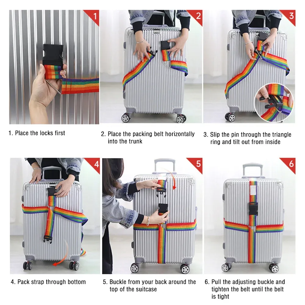 cadenas tsa nylon violet vert voyage shopping sécurité ceinture bagage roulettes arc ciel motif