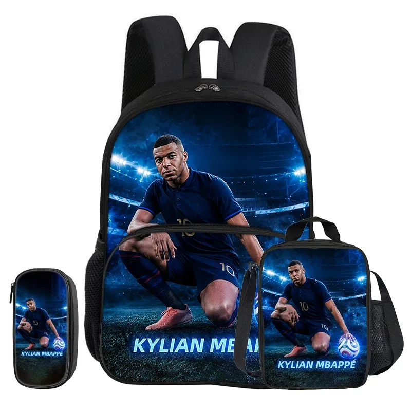sac dos nylon noir motifs kylian mbappé dessins animés poche avant fermeture éclair bandoulière arquée capacité 20 35 litres petit sac assorti trousse crayons