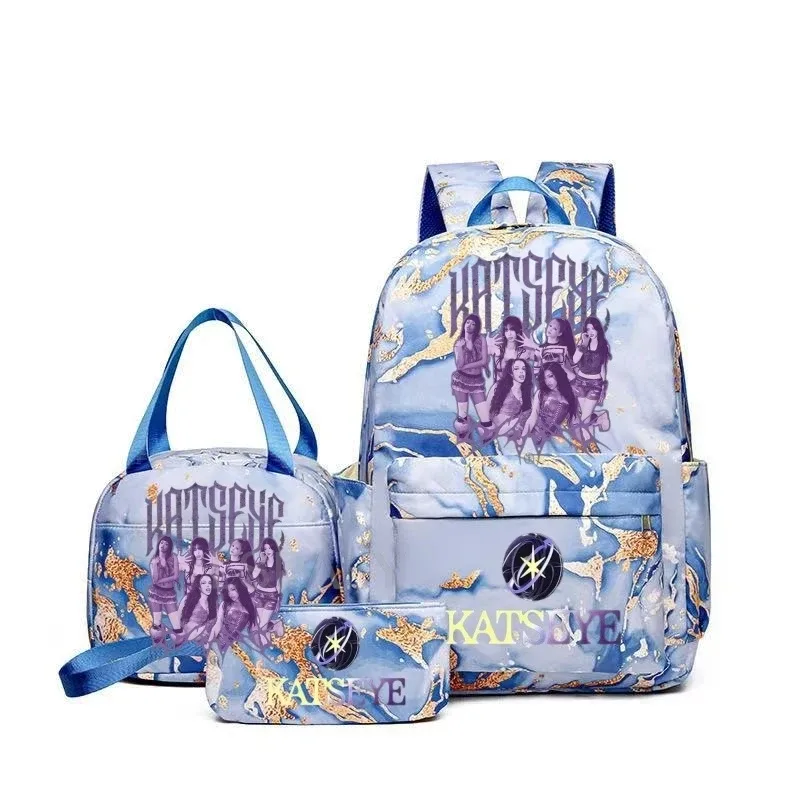 sac à dos grande capacité imprimé katseye amusant, léger, pour l'école, les voyages, décontracté, pour femmes et filles, avec compartiment pour stylos et sac à déjeuner