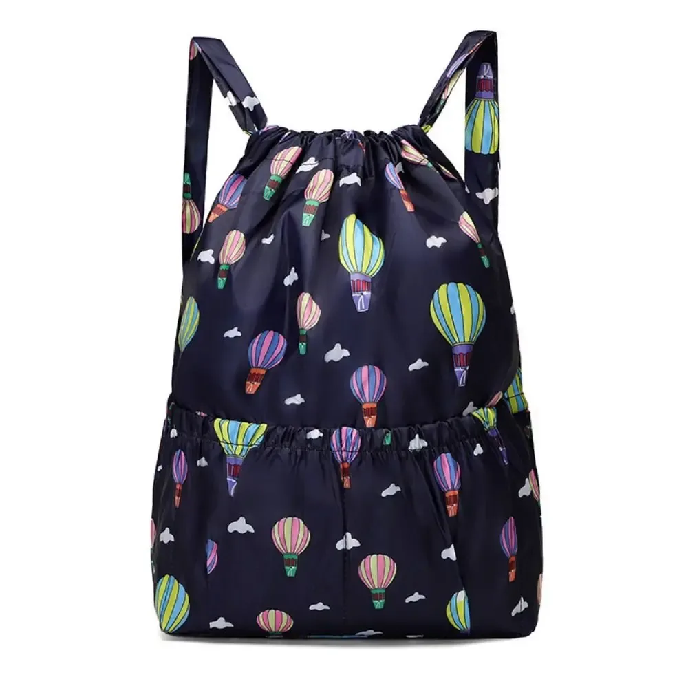 sac à cordon imprimé floral, sac de shopping portable en polyester de grande capacité, sac de voyage léger et étanche pour adolescentes