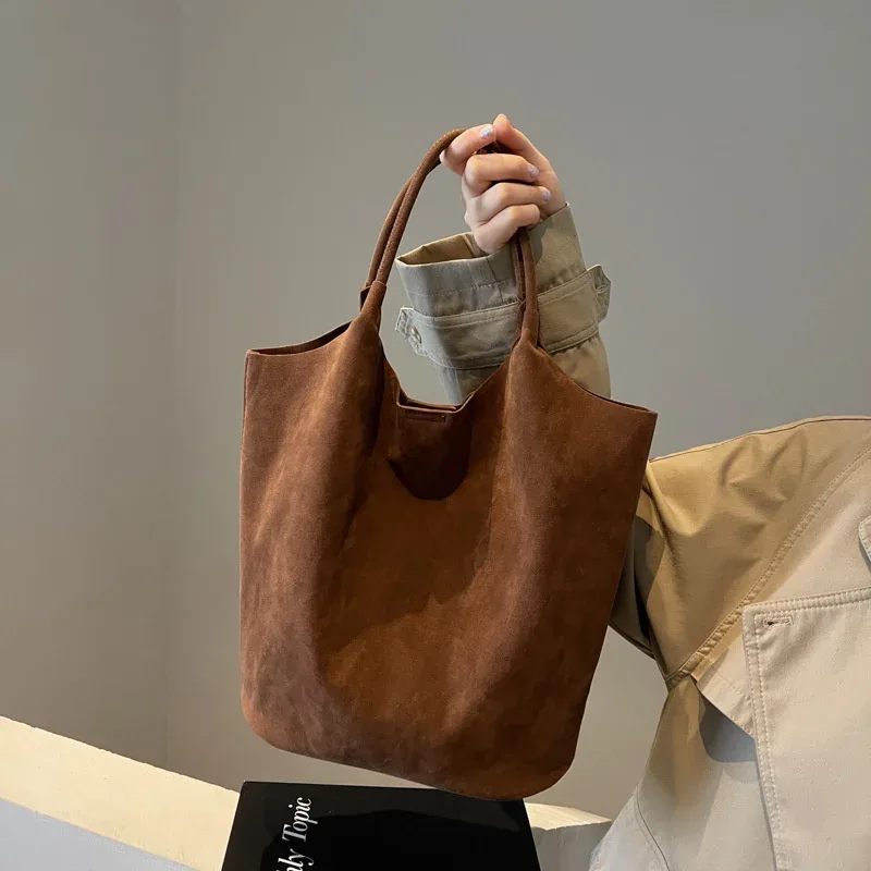 sac à bandoulière rétro en daim pour femmes, nouvelles couleurs unies, fourre-tout décontracté de grande capacité, fermeture éclair, fil à coudre polyvalent pour l'artisanat