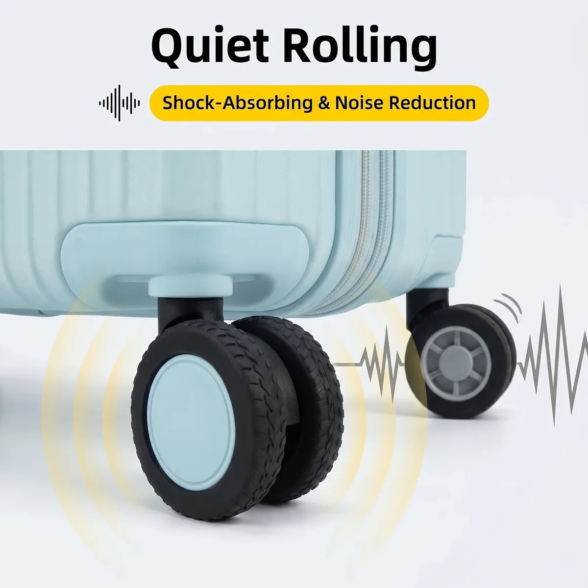 roulette valise caoutchouc pneu intégré vert gris noir amortissement insonorisée transport voyage pratique robuste