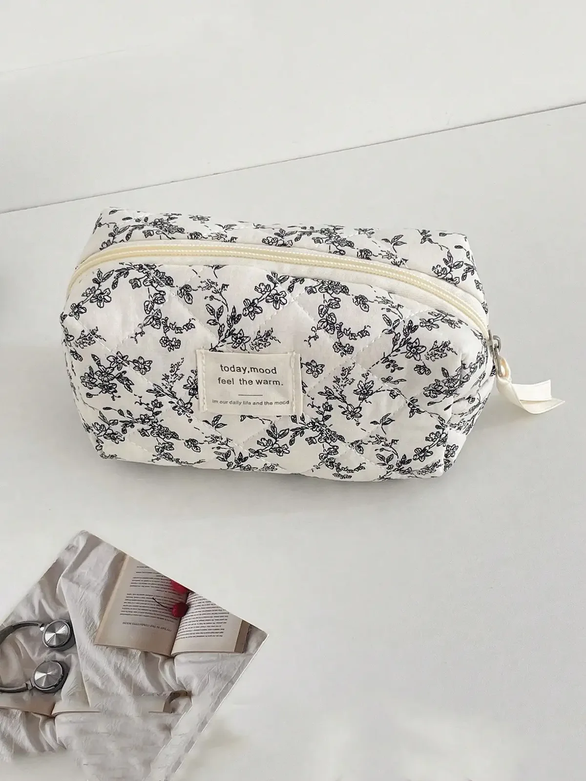 trousse polyester motif floral noir matelassée voyage grande capacité cosmétiques maquillage toile transport s m xl