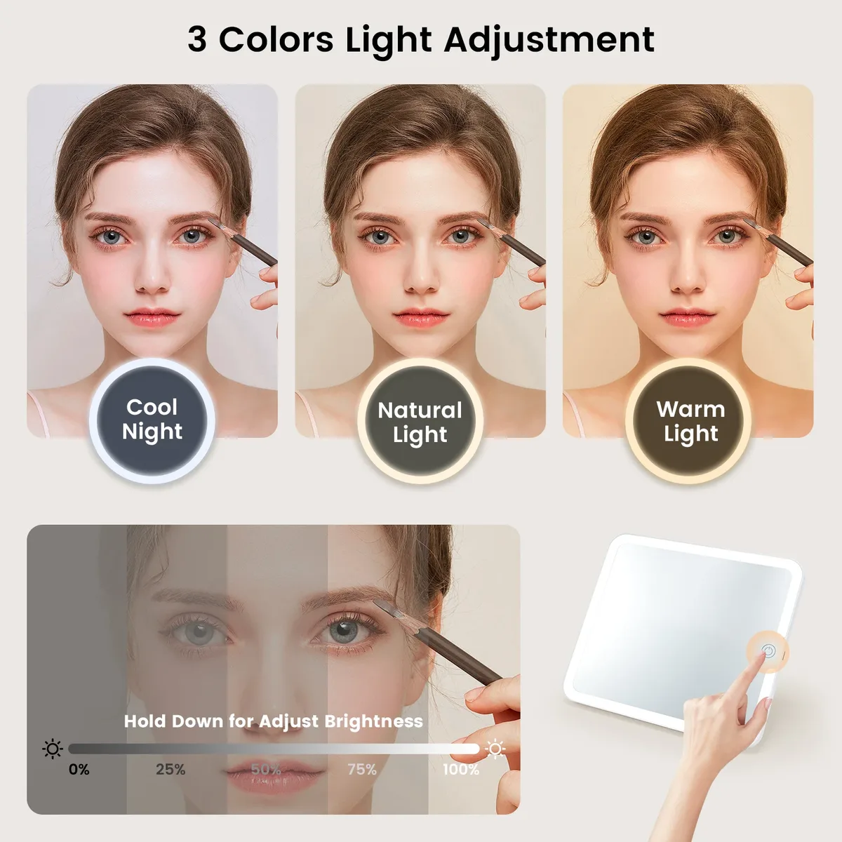 trousse de maquillage avec miroir led, 3 modes d'éclairage, trousse de maquillage avec miroir de vanité avec lumières, trousse de maquillage de voyage avec miroir éclairé