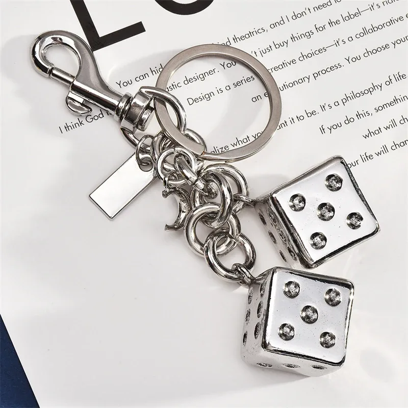 breloque de sac à dés rétro or/argent, porte-clés, pendentif cube à points de cristal étincelants, accessoire détachable pour sacs à bandoulière