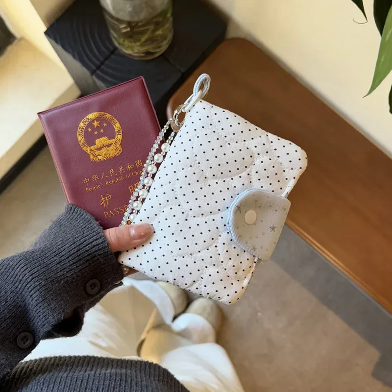 portefeuille multifonction pour cartes de crédit, porte-passeport, organiseur de billets d'avion, étui pour femme avec imprimé étoiles et pois