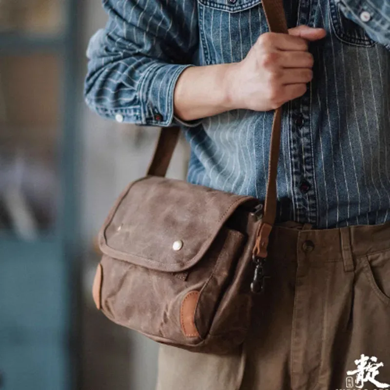 aetoo – sac messager rétro en toile imperméable à l'huile, sac à bandoulière simple pour vêtements de travail en détresse amei kaki, sac à bandoulière de banlieue