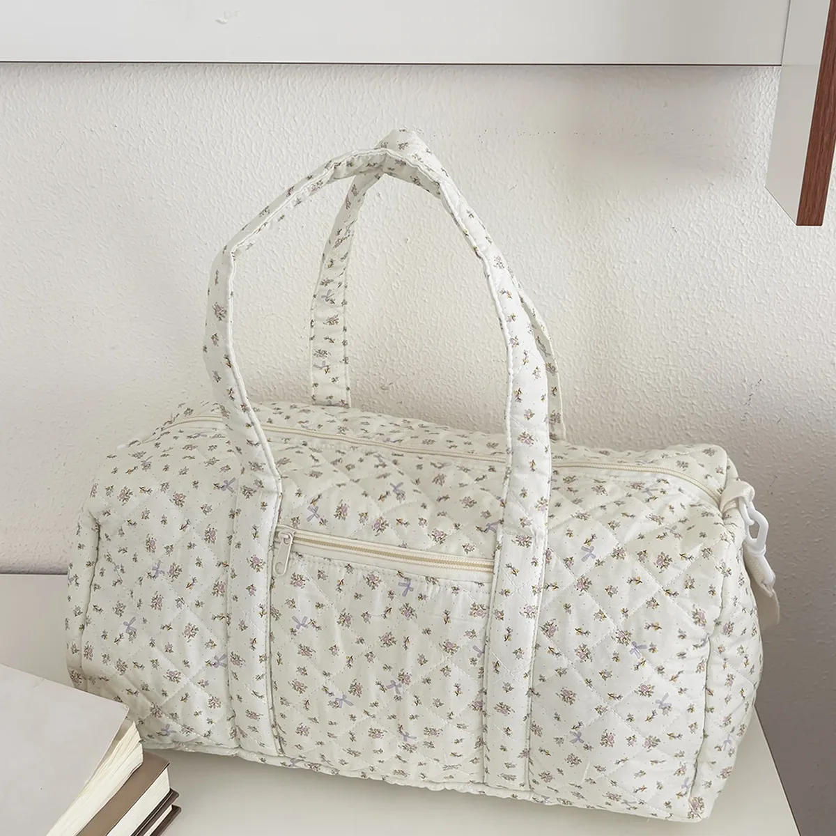 sac de voyage matelassé en coton avec fermeture éclair, sac de sport imprimé floral, sac de nuit pour femmes, voyage de week-end, shopping