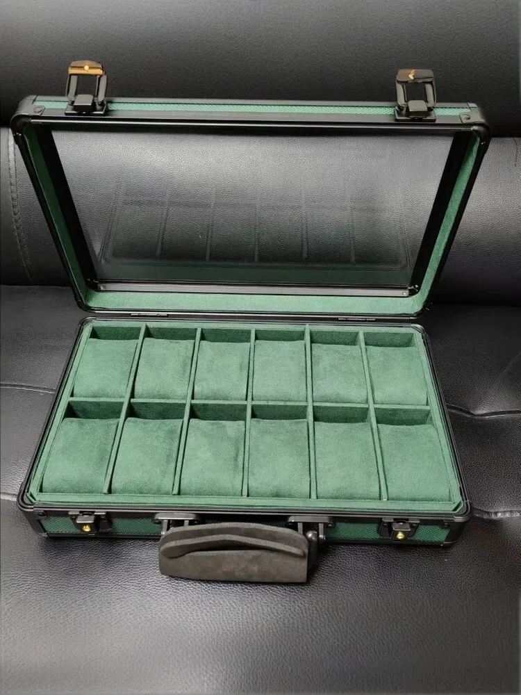 porte documents plastique aluminium frame polyester doublure noir vert dore commerce loquet poignée dure 14 pouces unisexe