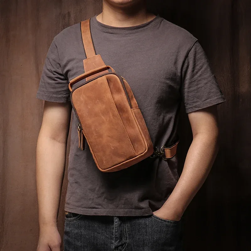 luokir-sac de poitrine en cuir véritable pour homme, sac à bandoulière messenger initié vintage, sac à main en cuir de vachette de cheval elin, sac à main de créateur de luxe, décontracté