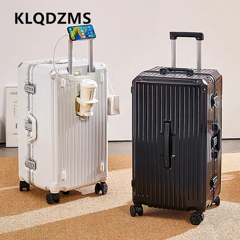 klqdzms valise d'embarquement à cadre en aluminium pour bagages roulants 20 "22" 24 "26" 28 pouces boîtier de chariot de grande capacité abs + valise de cabine pc