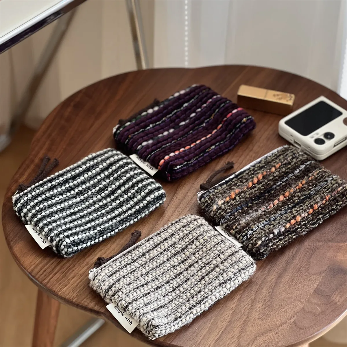 mini sac à cosmétiques rétro à carreaux et rayures, organisateur de maquillage, pochette à cosmétiques élégante, sac de rangement polyvalent d'hiver pour femmes