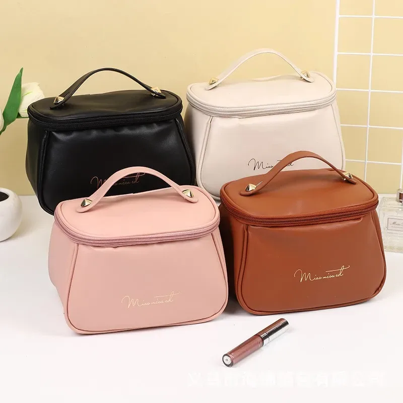 sac de maquillage imperméable de grande capacité pour femmes, sac de toilette en cuir pu de grande capacité, sac de rangement pour cosmétiques de voyage