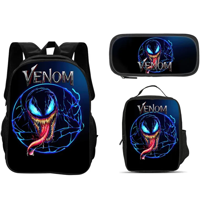 ensemble de 3 pièces du film venom : sac à dos + sac à lunch + trousse à crayons, papeterie de voyage à la mode, cadeau pour enfants, école, polyvalent