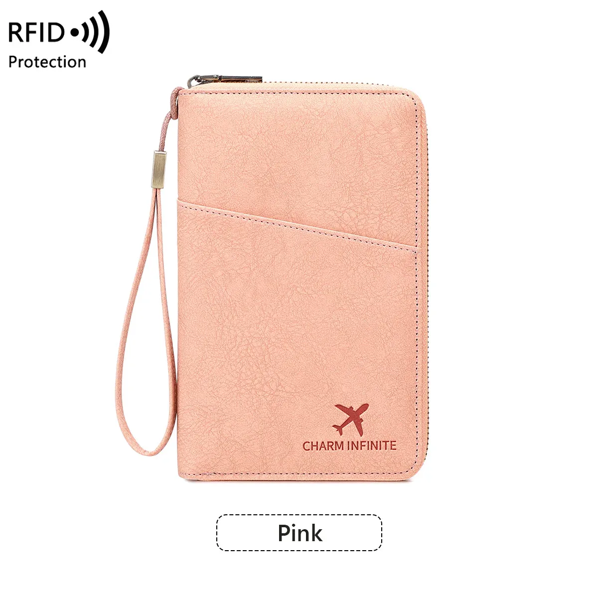 sac de passeport multifonctionnel bloquant rfid, porte-documents de voyage avec portefeuille de rangement de billets à longue fermeture éclair pour plusieurs passeports