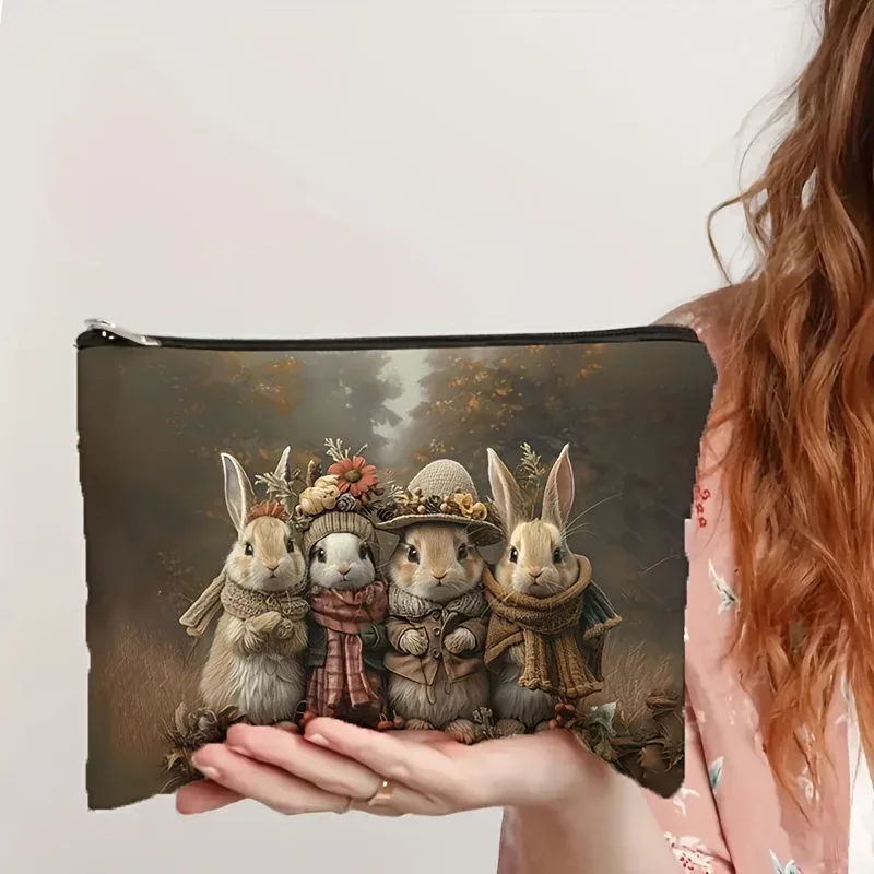 trousse de maquillage rétro lapin de pâques, 1 pièce, pochette à fermeture éclair durable et ne se décolore pas, organisateur de voyage léger et pliable, accessoires pour lapin