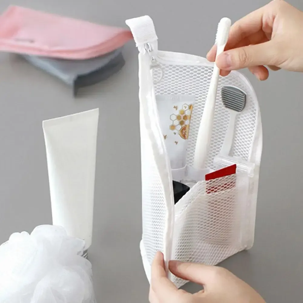 trousse de toilette en maille autoportante, organisateur cosmétique portable pour voyage, pochette de rangement maquillage étanche, étui de voyage lavable