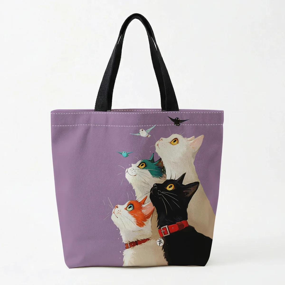 1 pièce, sac à main motif chat empilé, sac à main réutilisable et tendance, sac à main multifonctionnel, sac de shopping en toile imprimée