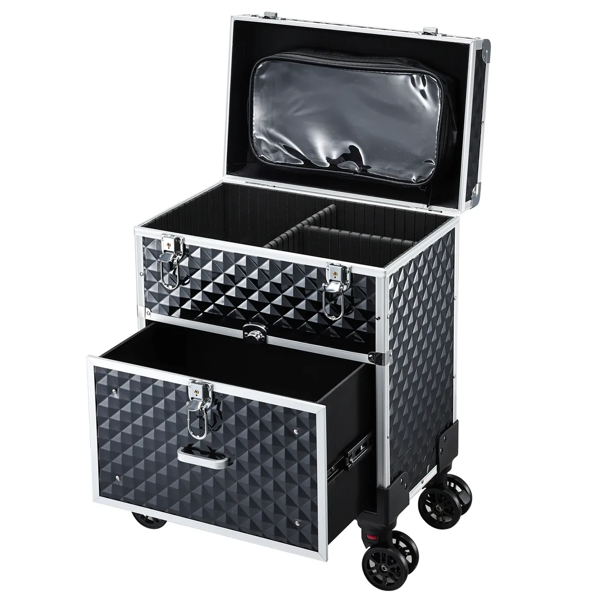 mallette de maquillage professionnelle à roulettes, chariot avec tiroir, mallette de rangement pour cosmétiques, grande mallette de cosmétologie, sac détachable
