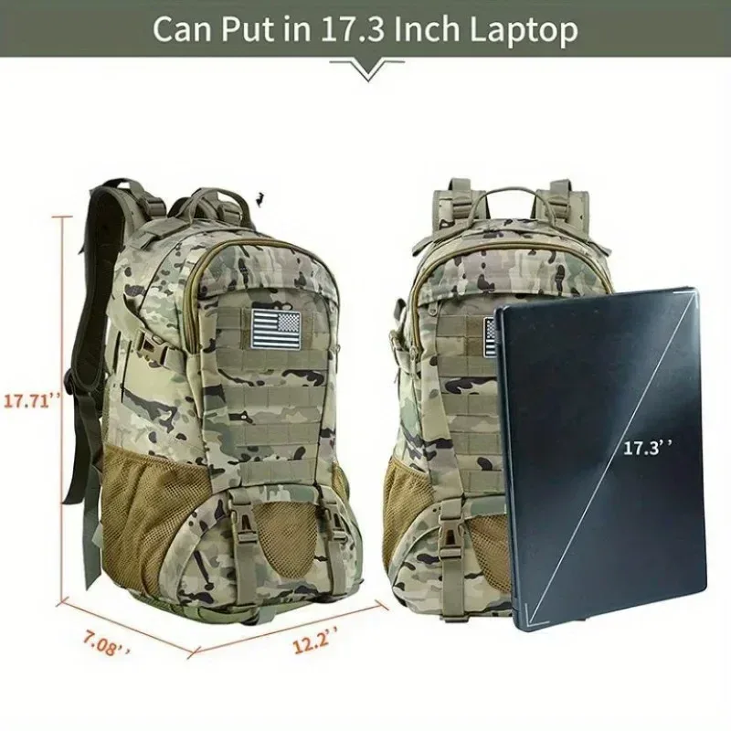 sac dos nylon béige tache camouflage pochette avant zippée banderole américaine voyage plein air randonnée camping chasse escalade