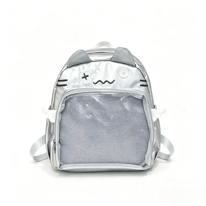 sac à dos chat mignon pour femme, sac ita transparent, sacs à dos esthétiques féminins, nylon, style japonais, mode décontractée, grande capacité