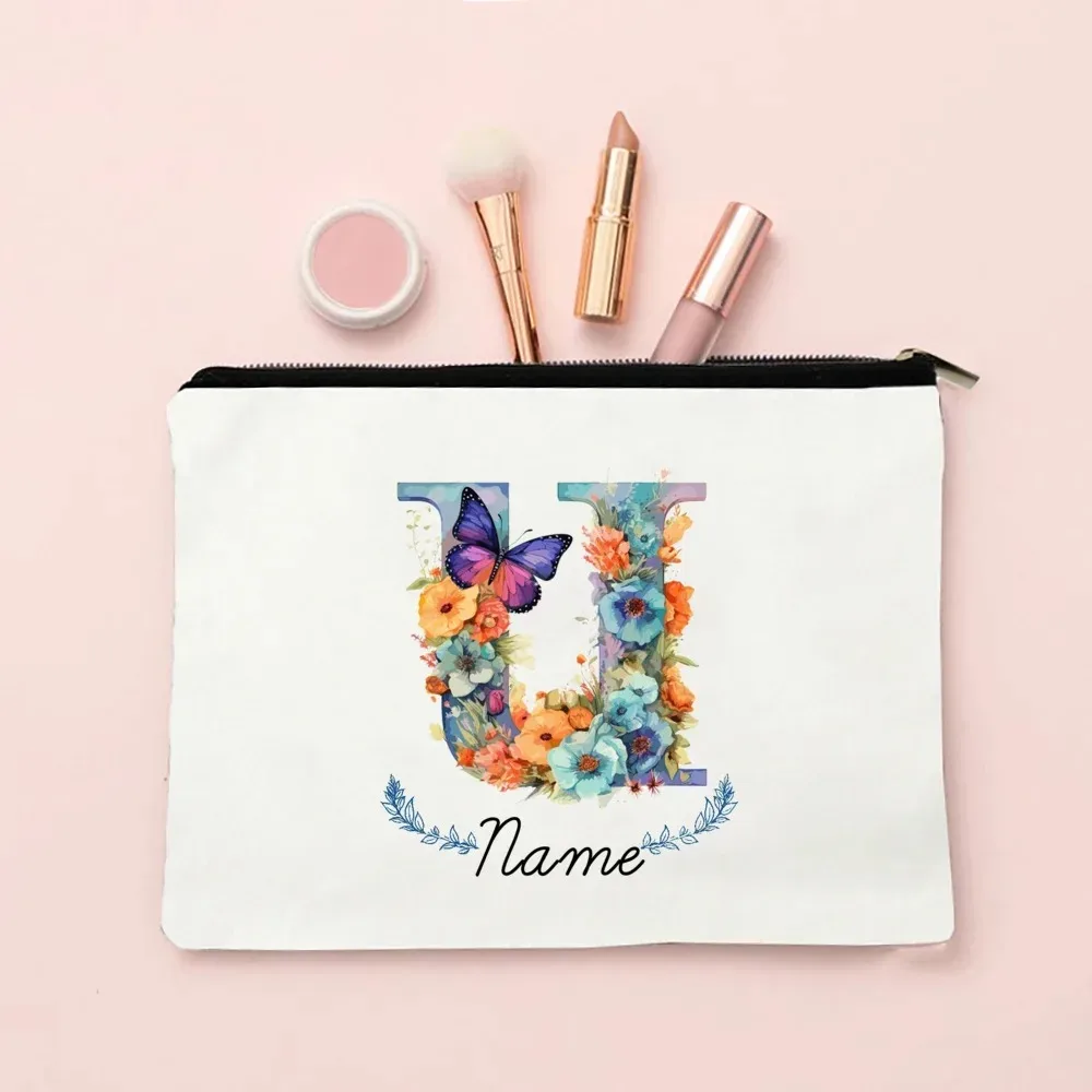 pochette de maquillage personnalisée avec initiale et nom pour femmes, sacs à cosmétiques a-z, trousse de toilette de voyage pour filles, cadeau de mariage ou d'anniversaire pour elle