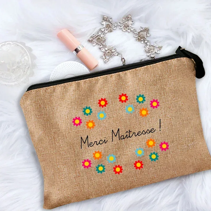 trousse de maquillage pour femmes, trousse à cosmétiques pour enseignant merci maîtresse, sac de rangement pour maîtresse, sac à main, pochettes à fermeture éclair, cadeau pour enseignant