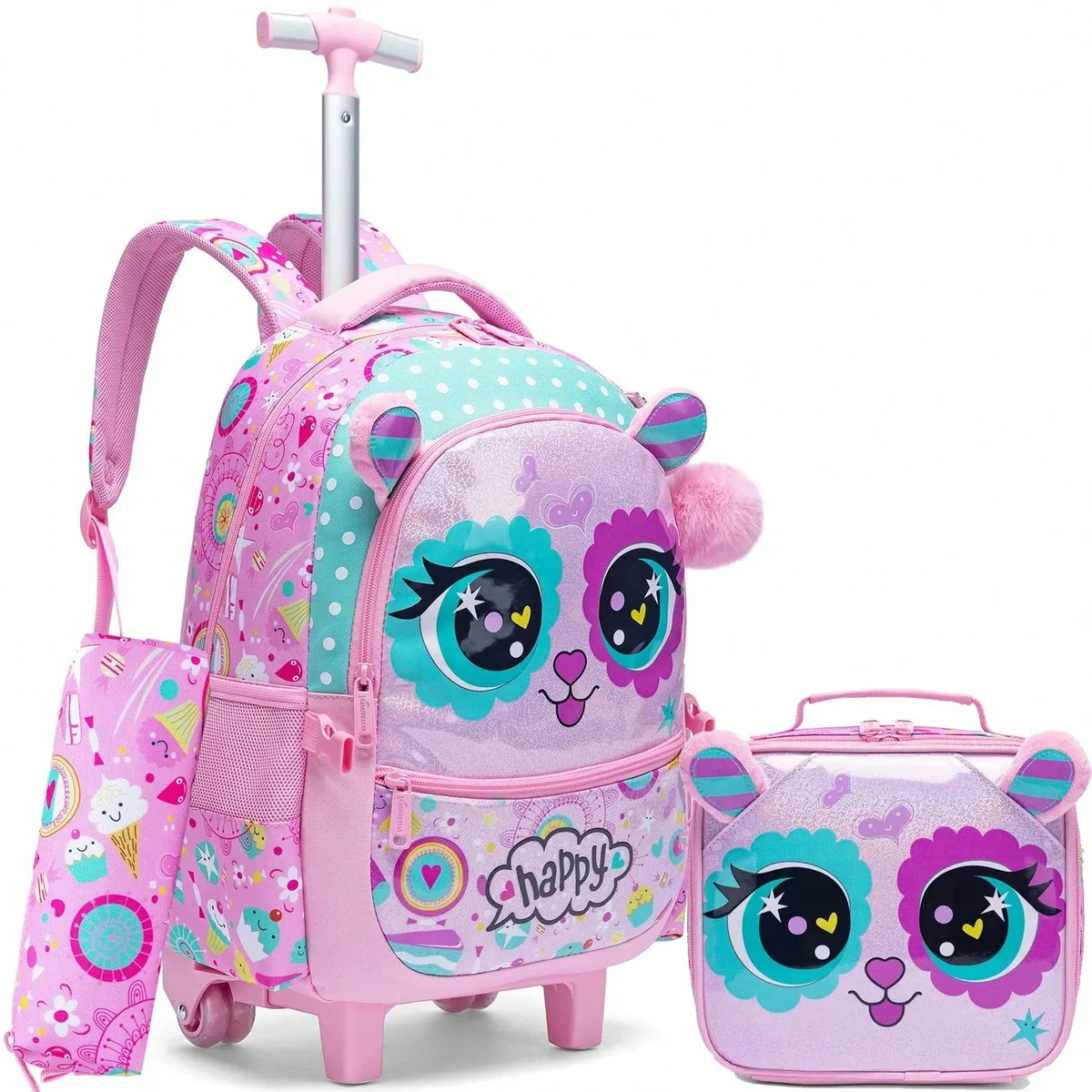 interrupteur sac à dos à roulettes pour filles, sacs à dos à roulettes pour élèves du primaire, bagages de voyage 3 en 1, valise à main, 3 pièces