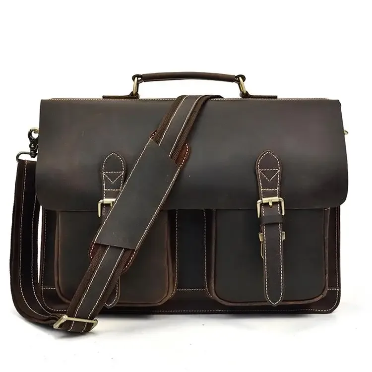 sac d'ordinateur en cuir de vachette véritable pour homme, sac pour ordinateur portable, étui à bombes, 100% cuir véritable, mode vintage, luxe, 15.6"