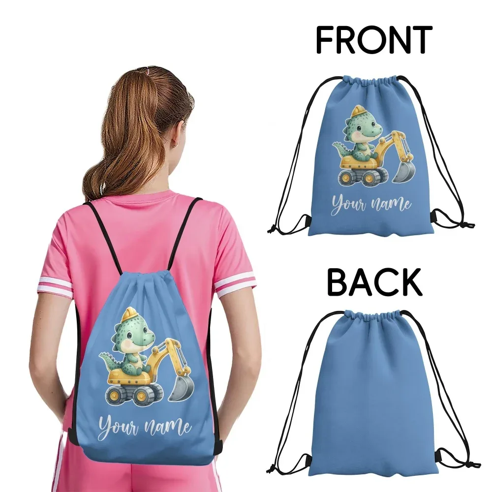 sac à dos personnalisé avec nom/texte dinosaure et excavateur, sac de sport personnalisé, sac de voyage léger, sac de rangement pour salle de sport, 12 couleurs