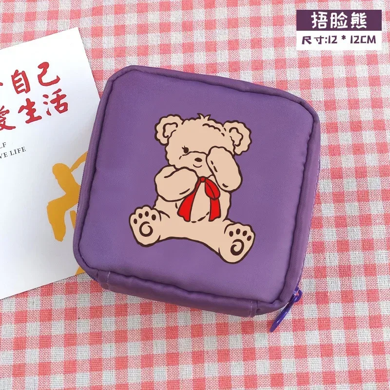 sacs de rangement pour serviettes hygiéniques pour femmes, petits étuis à cosmétiques pour femmes, voyage, étanche, poudre, ours mignon, lapin, rouge à lèvres, porte-monnaie
