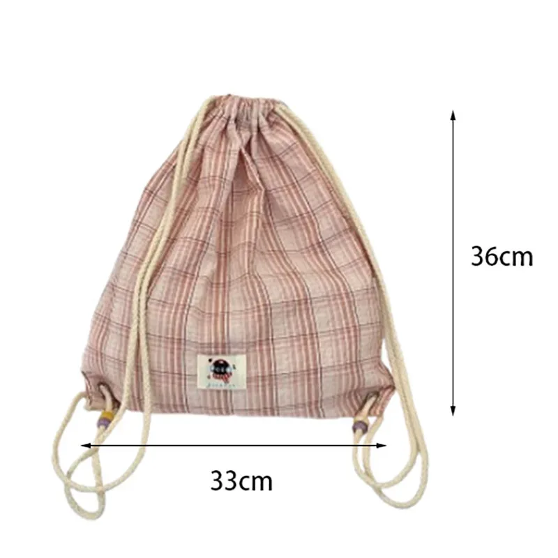 sac à dos d'été pour femmes, sac à dos à deux épaules avec cordon de serrage, sac à dos kawaii pour adolescentes, sac à dos coréen en toile ultra légère à carreaux