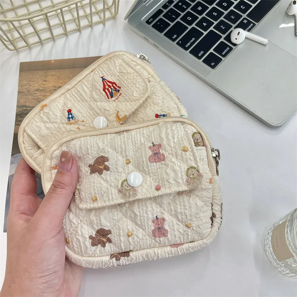trousse cosmétique tissu coton motifs dessins animaux poche avant zippée format petite boîte usage voyage femmes