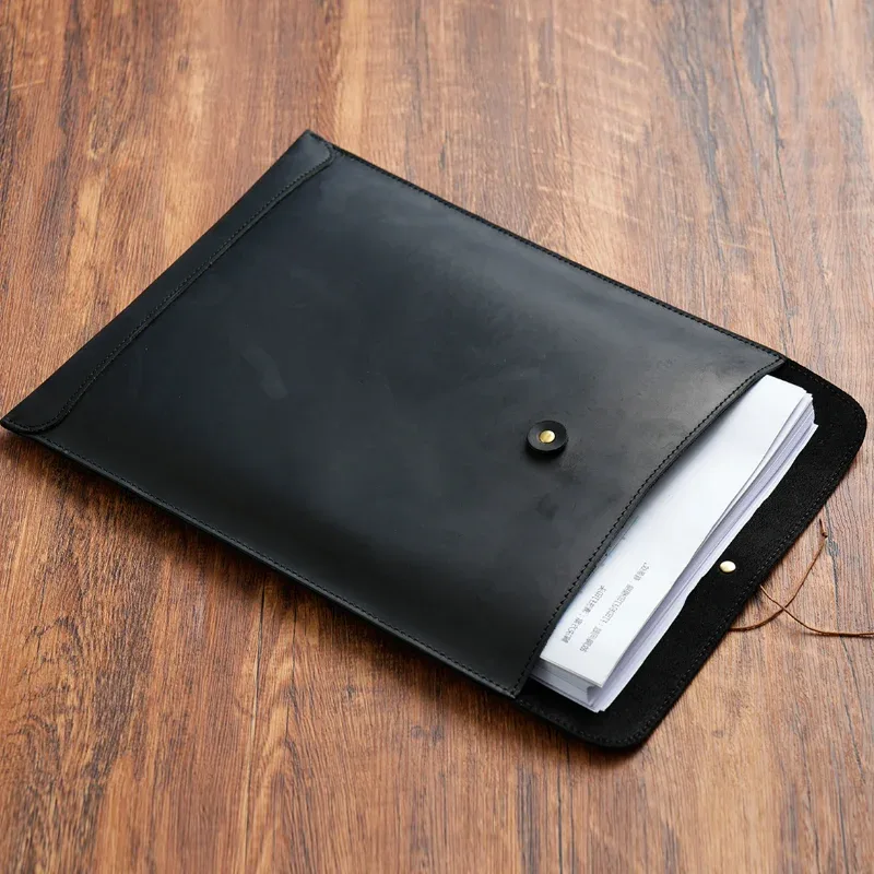 oem odm vintage crazy horse cuir a4 portefeuille sac taille véritable cuir de vachette padfolio sac en cuir fichier sac de rangement fichier poche