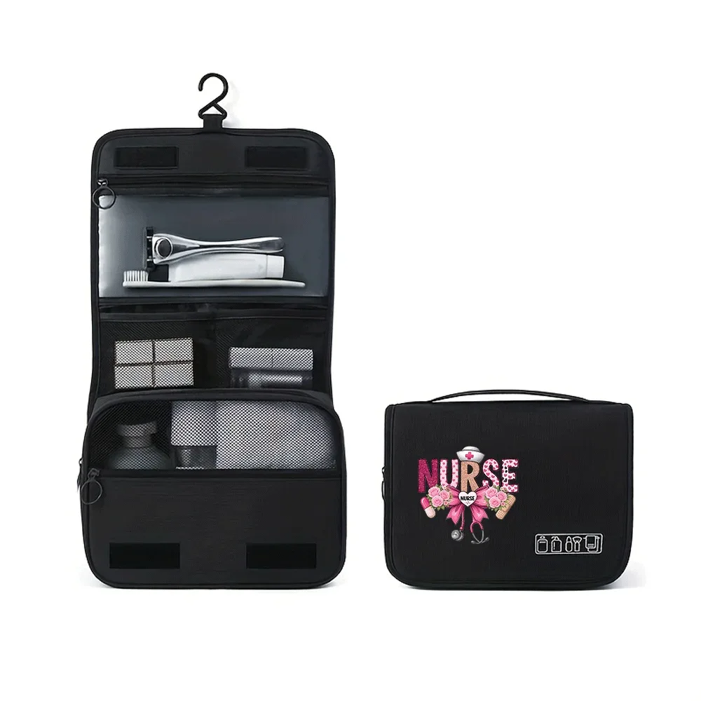sac de maquillage portable imprimé infirmière, unisexe, grande capacité, organiseur de cosmétiques, trousse de toilette suspendue pour femmes et hommes, lavage, rasage, maquillage