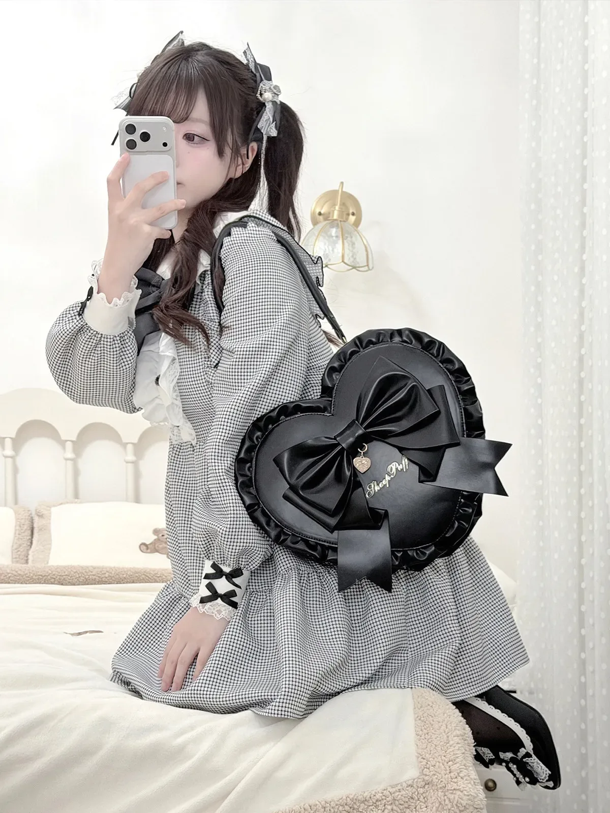sac lolita original 2026 nouveau sac à bandoulière unique avec nœud cœur et dentelle, sac princesse élégant pour femme
