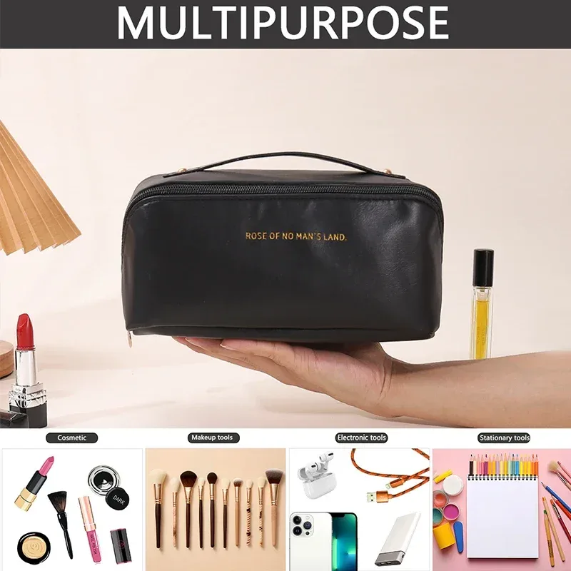 sac à cosmétiques grande capacité, trousse de toilette de maquillage pour femmes, trousse de maquillage, pochette de rangement, boîte de luxe pour dames, sac de rangement, fermeture éclair de voyage ﻿