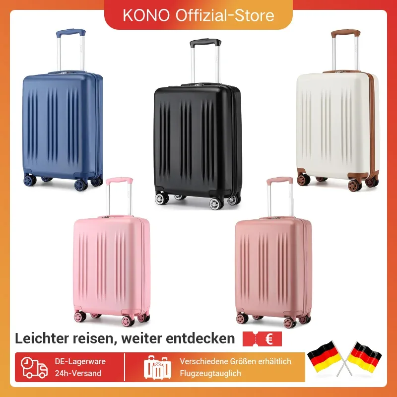 kono-valise rigide extensible légère avec serrure tsa, chariot à 4 rouleaux, 55cm, moyen 65cm, grand 75cm