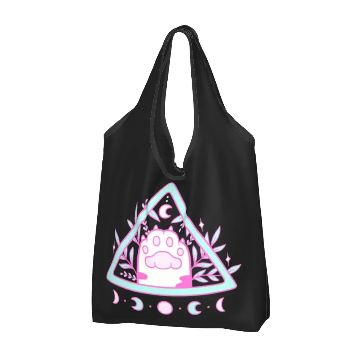 sac à provisions réutilisable personnalisé crow moon pour femme, sac fourre-tout portable, halloween, sorcière effrayant, sacs d'épicerie
