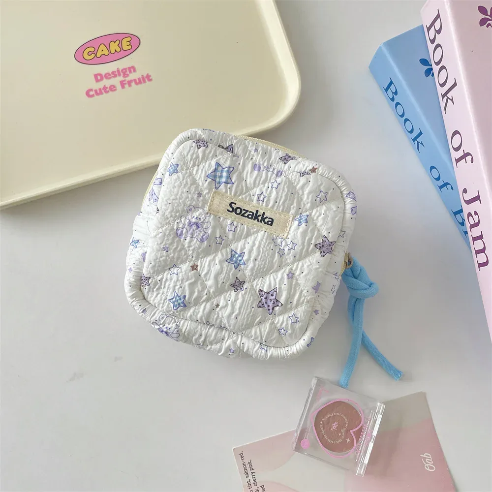 mini sac à cosmétiques carré mignon pour femmes, écouteurs portables, rouge à lèvres, serviettes hygiéniques, pochette de rangement, petits sacs de maquillage à fermeture éclair