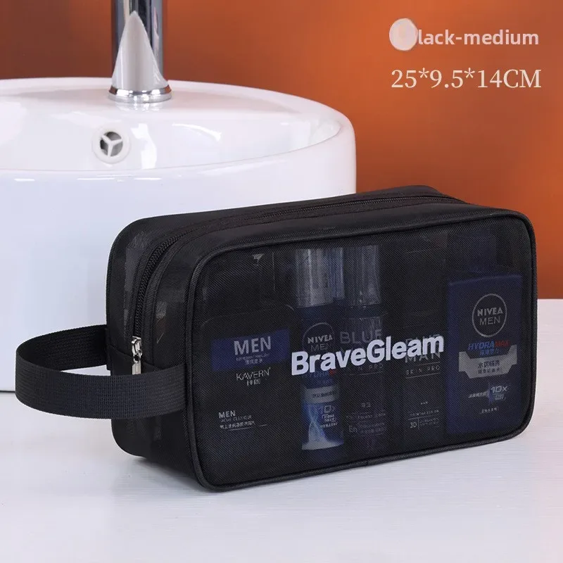 ensemble de sacs de maquillage respirants en maille multi-tailles avec fermeture éclair, sac cosmétique de voyage portable, organisateur de rangement pour articles de toilette pour femmes.