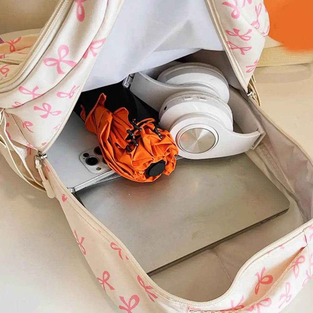 sac dos nylon nœuds roses blanc fonctionnel grande capacité accessoires étudiants femmes voyager quotidien