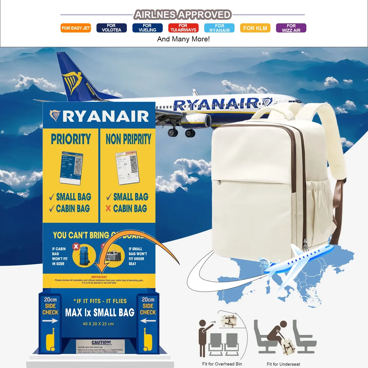 sac à dos de voyage pour avion de cabine 40x30x20, sac à dos de cabine pour bagages à main wizzair 40x30x20, sacs à main pour ordinateur portable 15.6 pouces pour hommes et femmes