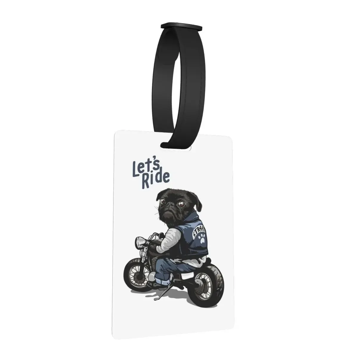 étiquettes à bagages pour moto, grand véhicule, chien pug noir, étiquettes de voyage pour valise, étiquette de bagage, porte-étiquette, identifiant, nom, adresse
